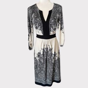 New York & Company Women’s Black White Bandanna Print Peasant Dress Size Medium